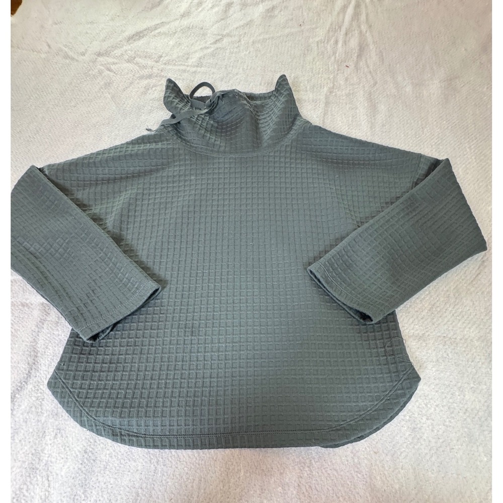 Max Studio London Gray Grid Waffle Knit Funnel Neck‎ Pullover Top Womens XS